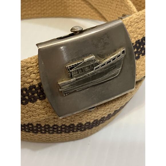 VTG Nautical Belts Canvas Webbed, USA Brass Military Buckle Ship & Wheel Boating - Picture 3 of 9